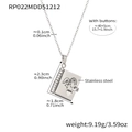 Polished stainless steel book locket necklace with couple kissing motif in 18k gold finish - Steel Necklace-Sister Style
