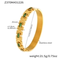 Detail of 18k gold plated stainless steel bracelet showing size 6.0cm and green zircon - Gold Scrolling Green Zircon Bangle (Z370)