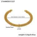 Detail showing dimensions of gold stainless steel twisted spring cuff bracelet - Beaded Spring Spiral Style / Gold Bangle (Z164)