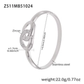 Bracciale rigido in acciaio inossidabile argento con doppio anello e zirconi - Bracciale a Doppio Anello Colore Acciaio (Z511)