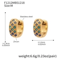 Gouden roestvrijstalen huggie oorbellen met CNC-roosterpatroon en blauwe zirkoon - Donkerblauwe Zirkoon - Middel