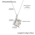 Silver book-shaped stainless steel pendant necklace with fist bump engraving and heart cutout - Steel Necklace-Grandchild Style