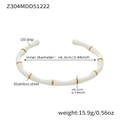 Detail view of white enamel bamboo style stainless steel bangle with dimensions and weight - Bamboo Joint Style (Z304) / Gold White Bangle