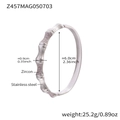 Bamboo style silver stainless steel bangle with light pink zircon inlay accents - Bamboo Texture Inlaid Style (Z457-Steel Pink Zirconia Bangle)