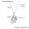 Polished silver book necklace with Mi Pequeña Estrella engraving and heart cutout - Steel Necklace-Spanish Daughter Style