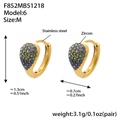 Boucles d'oreilles gouttes en acier doré avec zircons multicolores bleus et jaunes - Moyen / Zircon Bleu Foncé