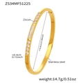 Detalle del brazalete de acero inoxidable chapado en oro de 18K con circón y dimensiones - Estilo Incrustado de Madreperla Blanca y Circón (Z534) / Dorado