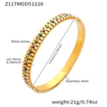 Detailed size parameters of 18k gold-plated crown bangle with double row square glass stones - Rainbow Rhinestone Row Style (Z127-Gold-Tone Bracelet)