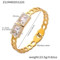 Detailansicht eines 18k vergoldeten Edelstahlarmbands mit großen Zirkonia-Steinen - Goldene Kette mit quadratischem Strass (Z124 - Goldener Armreif)