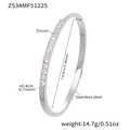 Brazalete de acero inoxidable plateado con incrustaciones de circón, diámetro 6cm - Estilo Incrustado de Madreperla Blanca y Circón (Z534) / Color acero