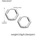 Schlichte silberne Sechseck-Ohrringe aus Edelstahl mit minimalistischem Design - Stahlfarbe (F062)