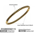 Detaillierte Maße des schwarz gestreiften Edelstahlarmreifs mit 6 cm Innendurchmesser - Schwarzes Emaille (Z550) / Gold Schwarz