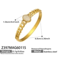 Vue détaillée du jonc plaqué or 18k, diamètre intérieur 6,0 cm et incrustation de zircon - Style Strass Blanc Ovale Chaîne Cubaine (Z397) / Or