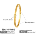 Close-up of golden quilted stainless steel bangle with zircon inlay and waterproof finish - Quilted Rhinestone Style (Z565-Gold Bangle)