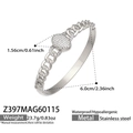 Brazalete geométrico de acero inoxidable plateado con circonitas engastadas - Estilo de Strass Blanco Ovalado de Cadena Cubana (Z397) / Plateado