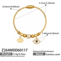 Detail of 5.7cm diameter gold stainless steel cable bracelet with evil eye pendants - Z264-Gold Bangle