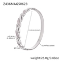 Bracelet torsadé en acier inoxydable argenté serti de zircon rose avec mesures détaillées - Style Strass Rose Texture Torsadée (Z436) / Argent