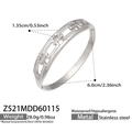 Bracelet jonc géométrique en acier inoxydable argenté avec zircons et boucle chaîne - Style de Maillon Creux Géométrique (Z521) / Argent
