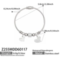 Silver stainless steel wire bracelet with pave zircon beads and hollow heart charms - Z255-Steel Bangle