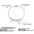 Silver stainless steel cable bracelet with pavé heart charms and size measurements - Z258-Steel Bangle