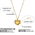 Detail of 3D heart pendant necklace in gold stainless steel with adjustable bead chain - Necklace / Gold Style (P029)