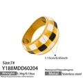 Macro view of checkered enamel ring showing waterproof and hypoallergenic stainless steel details - US 7 / Gold Checkerboard Style (Y188)