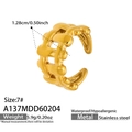 Detail view of 18k gold plated stainless steel ring showing 1.28cm width and 5.9g weight - US 7 / Gold Color Braided Texture Style (A137)