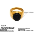 Detail showing an 18k gold-plated stainless steel ring with a large black round stone - US 6 / Gold Black Glass Style (A579)