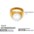 Detail view of gold stainless steel ring with large white pearl and size specifications - US 6 / Gold White Shell Style (A579)