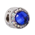 Silver barrel charm with a blue crystal center and hollow stars for DIY bracelets - Blue Star Bead (#2)