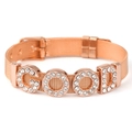 Rose gold mesh band bracelet with sparkling GOOD rhinestone charms and buckle closure - Good Letter (4654048169386) / Rose Gold Tone Good