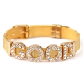 Golden mesh strap bracelet featuring sparkling GOOD letter charms with white zircon inlay - Good Letter (4654048169385) / Gold GOOD
