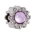 Silver flower charm with large purple stone and white zircons for DIY bracelets - Purple Flower Bead (#5)