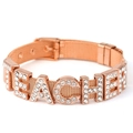 Rose gold stainless steel mesh bracelet with sparkling TEACHER rhinestone letters - Rose Gold Tone Teacher