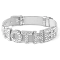 Silver stainless steel mesh bracelet with sparkling rhinestone MOTHER slider charm - Steel Color Mother