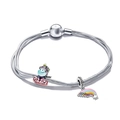 Bracciale multifilo a maglia snake argento con ciondoli a forma di unicorno e arcobaleno - 17cm / Stile Unicorno Arcobaleno (Stile 1)