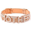 Rose gold stainless steel mesh bracelet with sparkling crystal MOTHER letter charms - Rose Gold Tone Mother