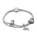 Bracciale a catena serpente multifilo in argento con ciondoli a cuore rosa, arcobaleno e Mommy - 17cm / Stile Arcobaleno Cuore Mamma 2