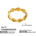 Detailed view of golden irregular textured stainless steel ring with dimensions and specs - US 7 / Wavy Serrated Style (Y200) / Gold