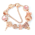 Bracciale con ciondoli in oro rosa con perline di cristallo rosa e pendente a chiave a cuore - 16cm / Stile 1 (Oro rosa-Ciondolo cuore rosa)