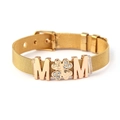 Gold mesh band MOM bracelet with clover heart charms and rhinestone accents for mothers - Gold Style