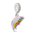 Rainbow enamel charm with colored zircons and a polished star pendant in silver finish - Rainbow Meteor Dangle (#7)
