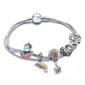 Bracciale a serpente in argento con ciondoli arcobaleno, unicorno e Bee Happy su sfondo bianco - Set Mongolfiera Bee Happy (Stile 5)