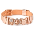 Bracelet maille or rose avec initiale M et breloques en cristal #1 MOM - Or rose