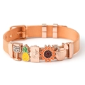 Rose gold stainless steel mesh strap bracelet with summer travel charms and buckle - Summer Vacation Theme / Rose Gold