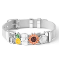 Silver stainless steel mesh bracelet with colorful cocktail, pineapple, and camera charms - Summer Vacation Theme / Steel