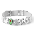 Bracelet en maille d'acier argenté 10mm avec breloques cœur évidé et émail coloré chic - Argent