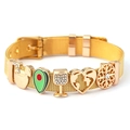 Bracelet à maille dorée avec breloques cœur, avocat et boisson avec fermoir de montre - Or