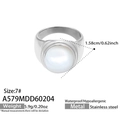 Size 7 silver stainless steel ring with round mother of pearl inlay and 18k gold plating - US 6 / Steel White Shell Style (A579)
