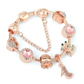 Detail of rose gold charm bracelet featuring pink crystals and pavé heart pendants - 16cm / Rose Gold Style 2